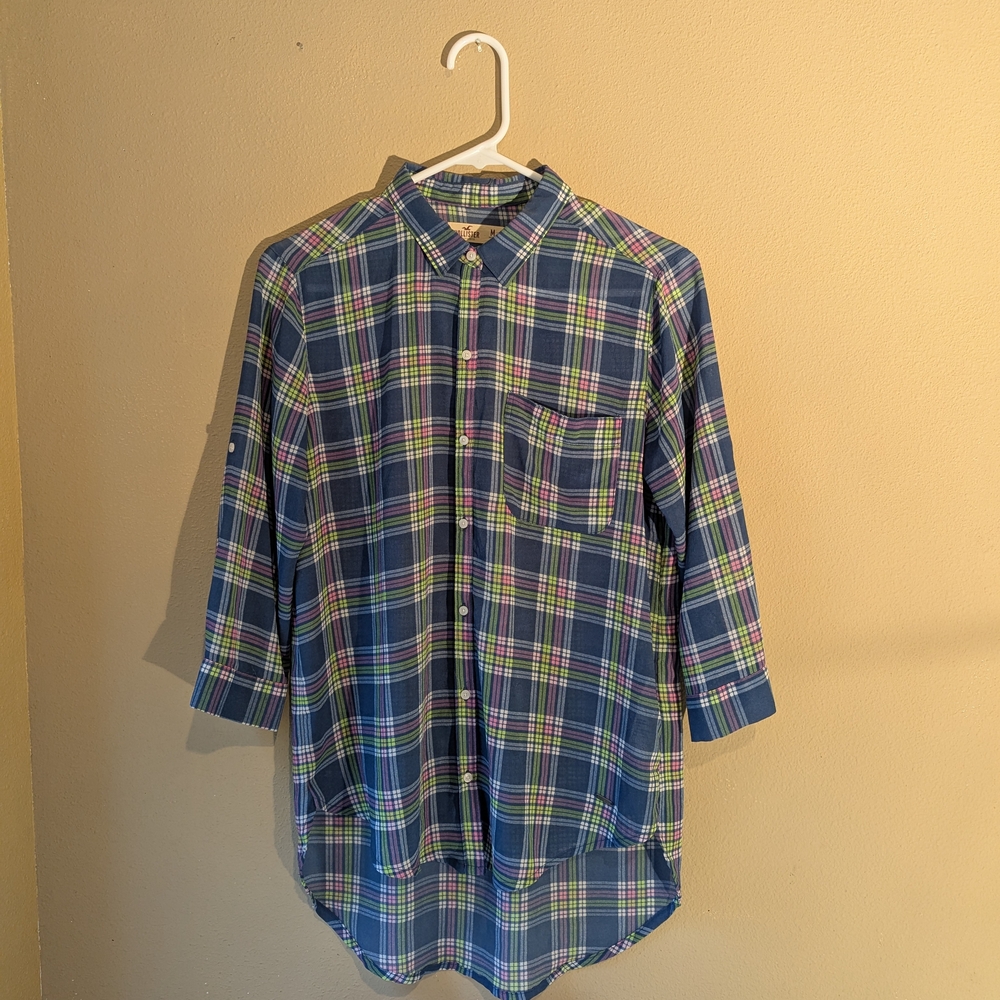 Hollister Blue and Green Button Down Shirt